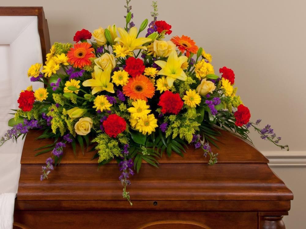 Mixed Bold Colors Casket Spray Albuquerque (NM) Funeral Flowers Peoples Flowers