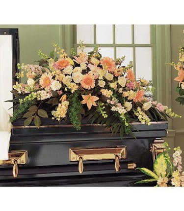 Peach Sympathy Casket Spray Mixed Floral Spray Mixed Casket Spray Albuquerque Nm