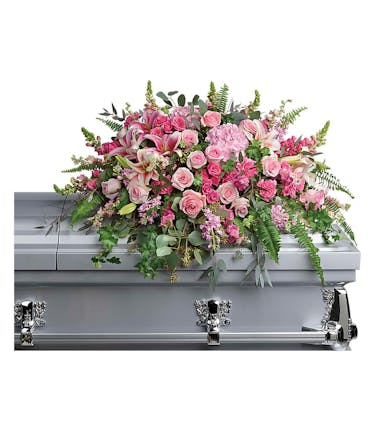 Feminine Casket Spray Pink And White Spray Funeral Flowers For